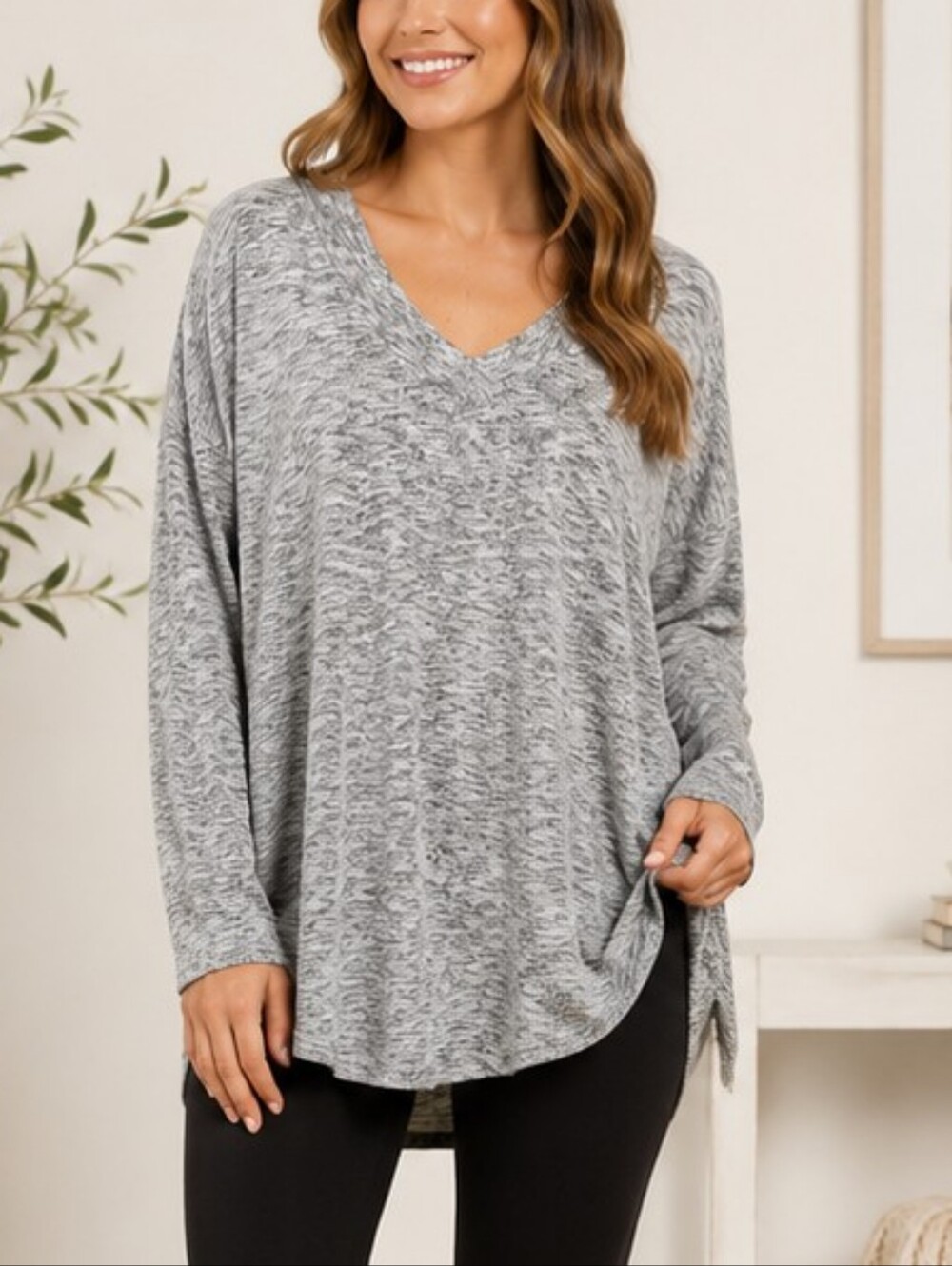 Workshop Republic Clothing Marled Knit V-Neck Top – XL